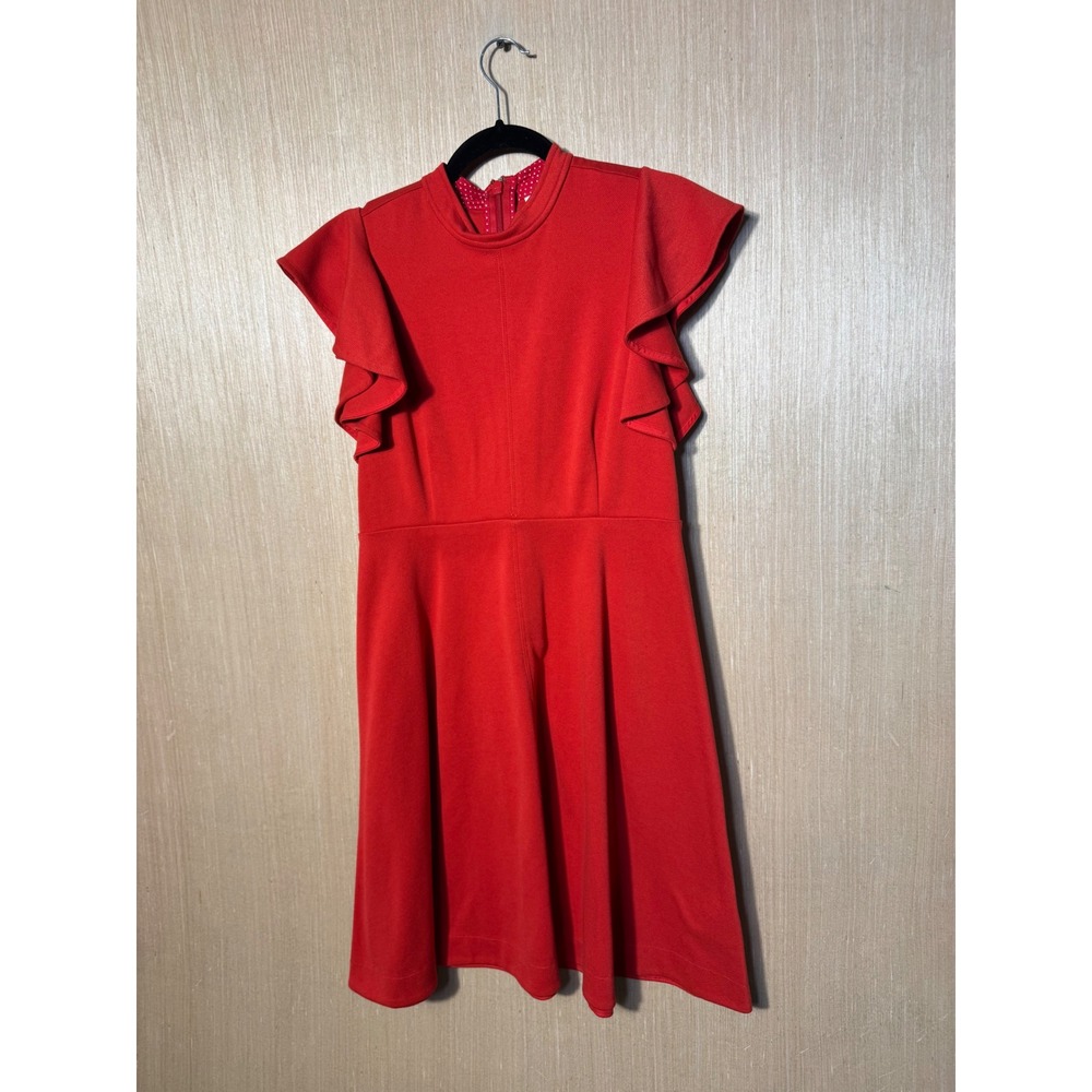 Maeve by Anthropologie Red Ruffle Sleeve Fit and Flare Mock Neck Dress Small